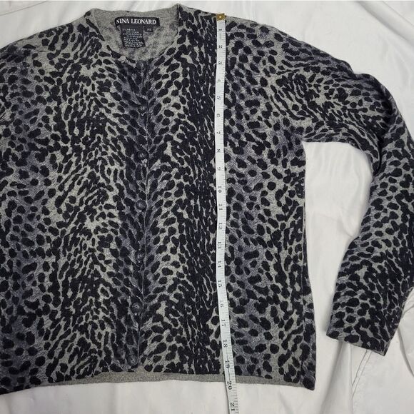 NINA LEONARD snow leopard angora blend button‎ up cardigan sweater petite S - Picture 7 of 7